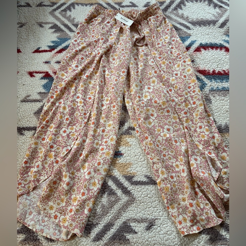 Floral Print Pants with Elastic Waist